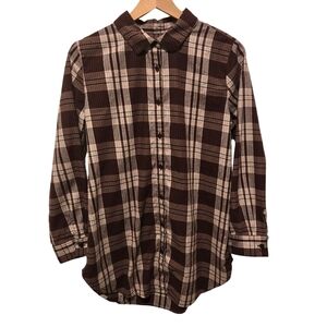 Garnet Hill Pima Cotton Burgundy Brown Long Sleeve Button Down Tunic Size 10